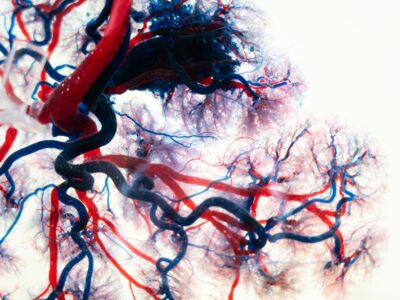 Illustration of arteries in blue and red