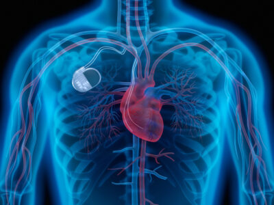 X-ray view of a pace maker in a human chest